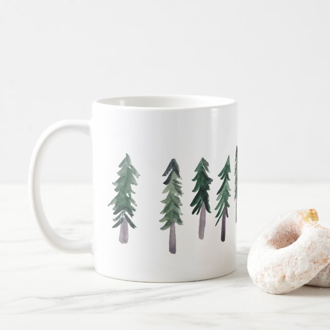 Taza De Café Pine Trees Forest Watercolor (Con donut)