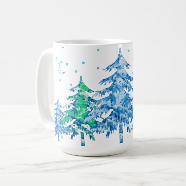 Taza De Café Pine Trees Winter Forest Navidades (Anverso izquierdo)