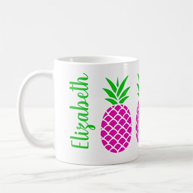 Taza De Café Pineápedos rosas y verdes personalizados (Izquierda)