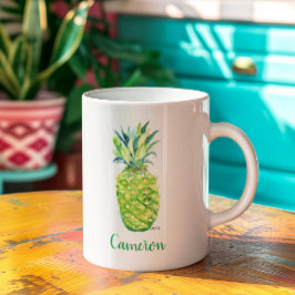 Taza De Café Pineapple Original Art Boho Amarillo
