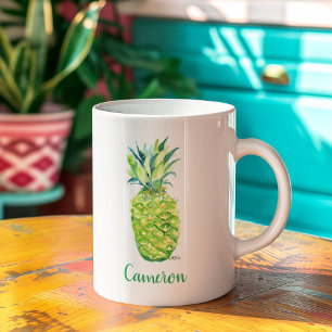 Taza De Café Pineapple Original Art Boho Amarillo