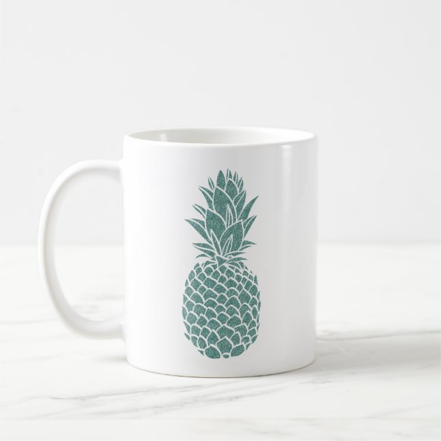 Taza De Café Pineapple Sparkle, Purpurina Girly Verde azulado (Izquierda)