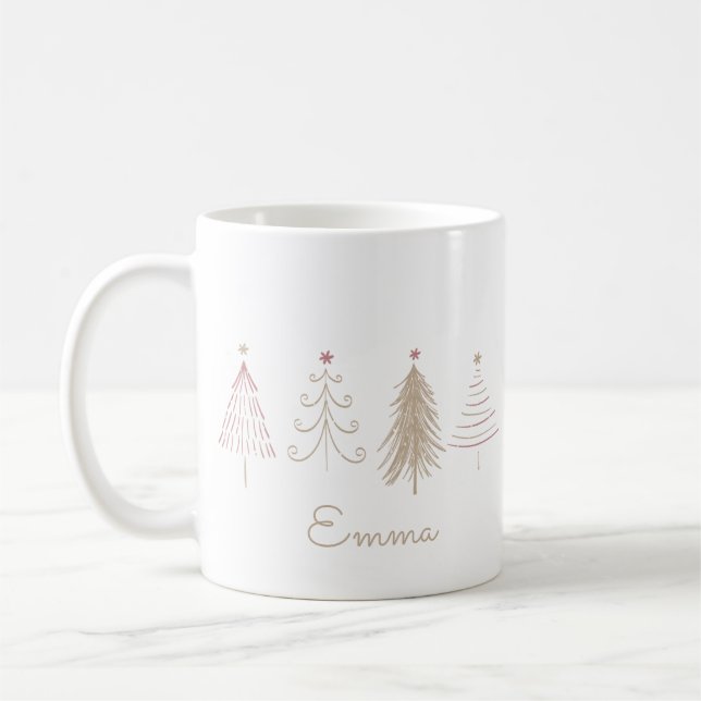Taza De Café Pines de invierno rosados Navidades singulares (Izquierda)