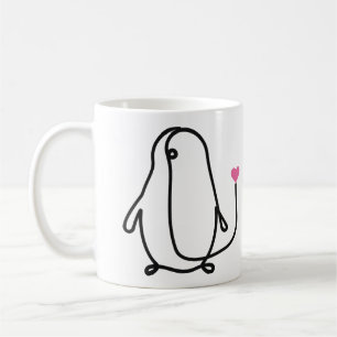 Taza De Café Pingüino Adorable Arte de Una Línea con Corazón Ro