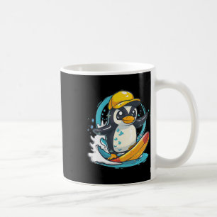 Taza De Café Pingüino Adorable Navegando en Ola