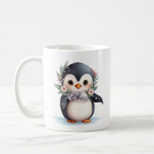 Taza De Café Pingüino con bufanda y holly