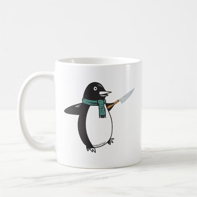 Taza De Café Pingüino con una camiseta de cuchillo (Izquierda)