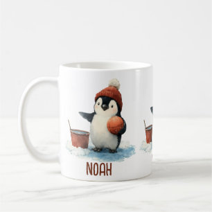 Taza De Café Pingüino de Baloncesto de Invierno Personalizado N