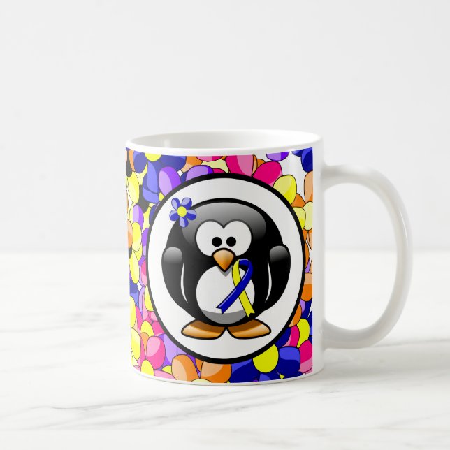 Taza De Café Pingüino de cinta azul y amarilla (Derecha)