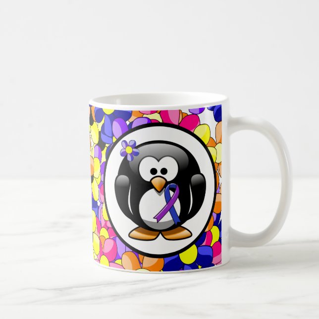 Taza De Café Pingüino de cinta azul y púrpura (Derecha)