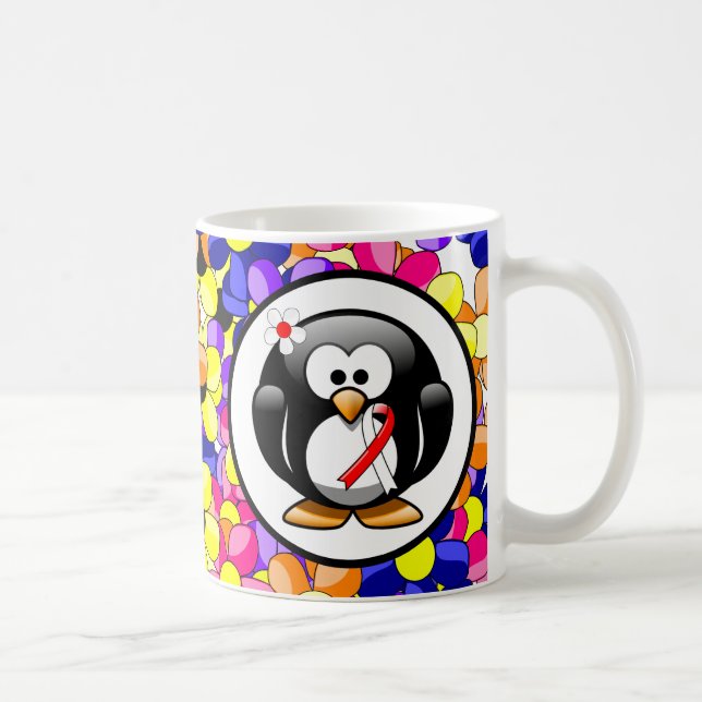Taza De Café Pingüino de cinta roja y blanca (Derecha)
