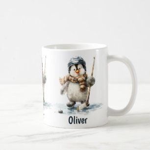 Taza De Café Pingüino de Hockey de Invierno Personalizado para