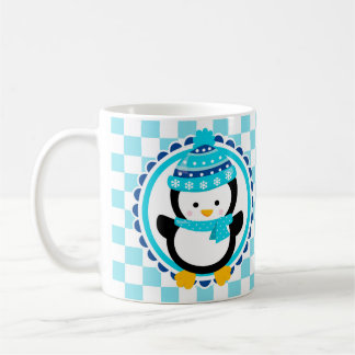 Taza De Café Pingüino de invierno lindo - azul turquesa