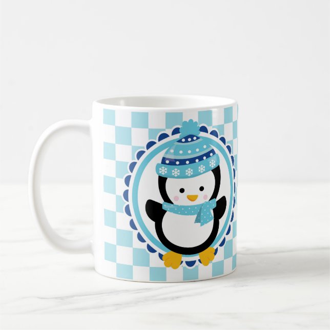 Taza De Café Pingüino de invierno lindo - azul turquesa (Izquierda)