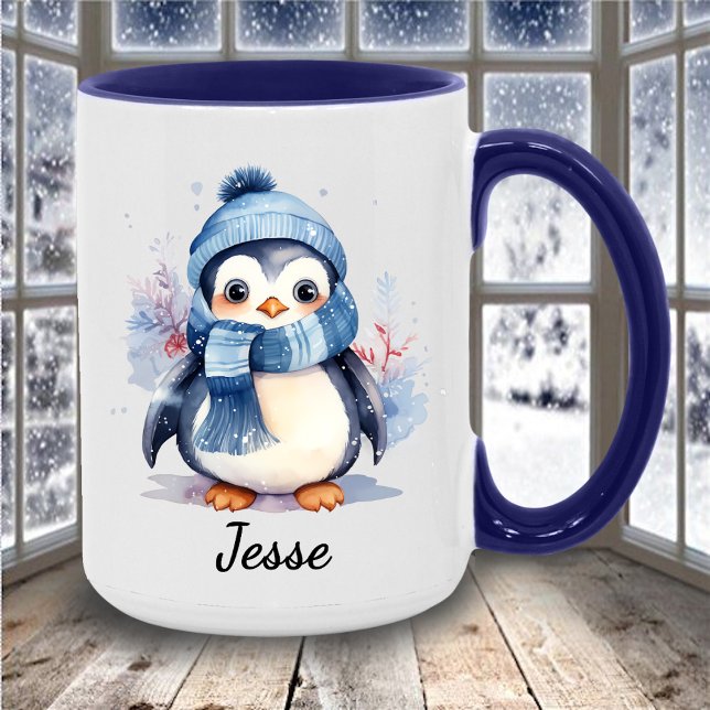 Taza De Café Pingüino de invierno personalizado (Adorable Penguin Mug)