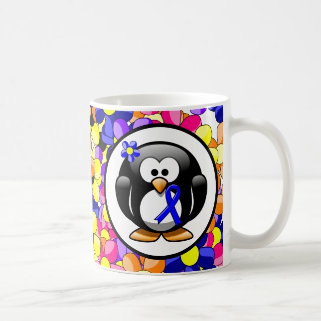Taza De Café Pingüino de la cinta azul de la conciencia (Derecha)