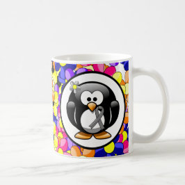 Taza De Café Pingüino de la cinta de la conciencia gris