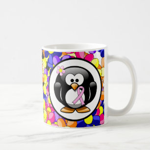 Taza De Café Pingüino de la cinta de la conciencia rosa
