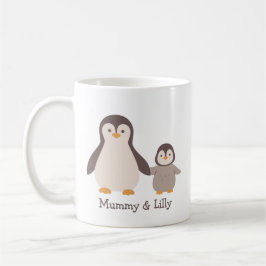 Taza De Café Pingüino de mamá y bebé - Nombres personalizados p