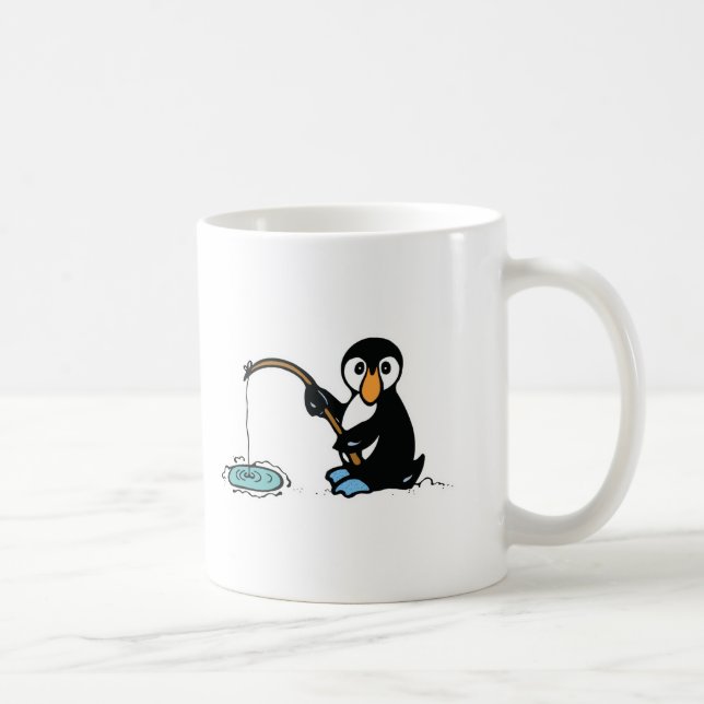 Taza De Café pingüino de pesca lindo (Derecha)