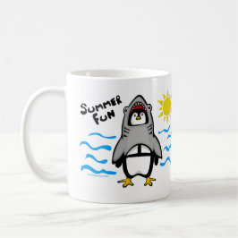 Taza De Café Pingüino de tiburón divertido de verano