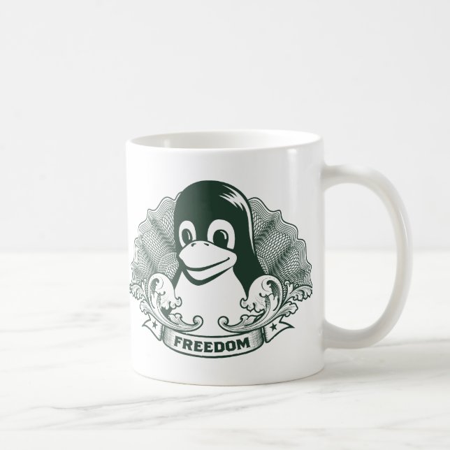 Taza De Café Pingüino de Tux - (Linux, Open Source, Copyleft, (Derecha)