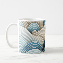 Taza De Café Pingüino En Ondas Abstractas De Crema Azul