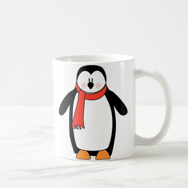 Taza De Café Pingüino envuelto en bufanda roja (Derecha)