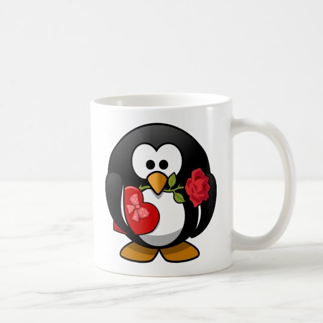 Taza De Café Pingüino feliz del el día de San Valentín (Derecha)