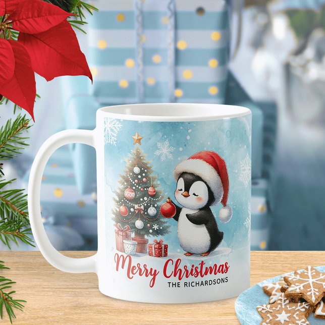 Taza De Café Pingüino Festible Azul y Rojo Feliz Navidad (Subido por el creador)