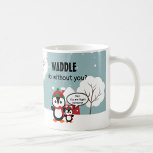 Taza De Café Pingüino Gris Y Bebé En Nieve De Invierno