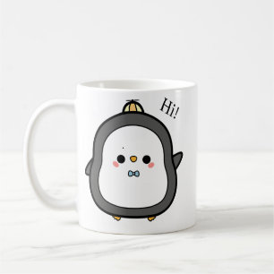 Taza De Café Pingüino Kawaii Adorable Diciendo Hola