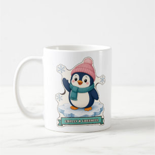 Taza De Café Pingüino lindo con sombrero y bufanda de invierno