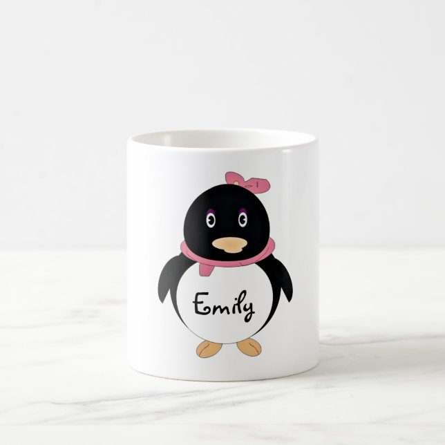 Taza De Café Pingüino lindo del dibujo animado de la niña (Centro)