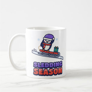 Taza De Café Pingüino Lindo en un Trineo Rojo Navidad de Invier
