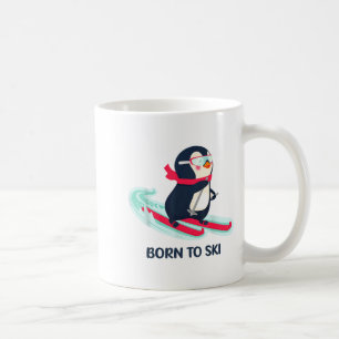 Taza De Café Pingüino lindo nacido para esquiar esquí animal de