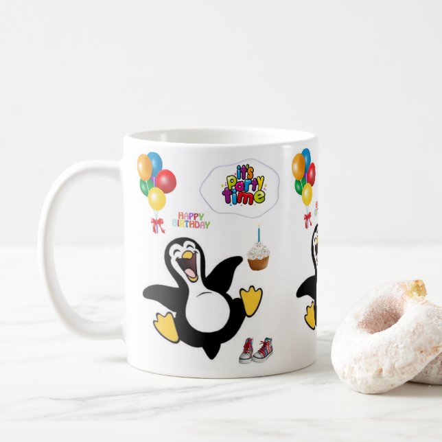 Taza De Café Pingüino Mug Feliz Cumpleaños Mug (Con donut)