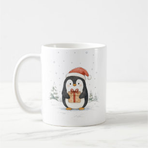 Taza De Café Pinguino Navideño Adorable con Regalo y Gorro de P
