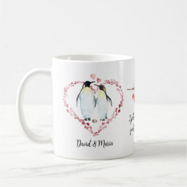 Taza De Café Pingüino Pareja Amor Corazones Wreath