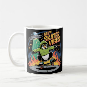 Taza De Café Pingüino Patinador OVNI Alien Divertido