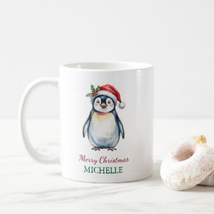 Taza De Café Pingüino personalizado en Navidades de Santa Hat