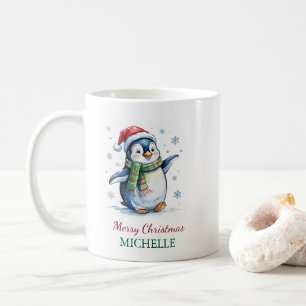 Taza De Café Pingüino personalizado en Navidades de Santa Hat