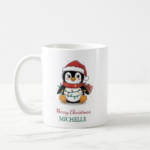 Taza De Café Pingüino personalizado en Navidades de Santa Hat