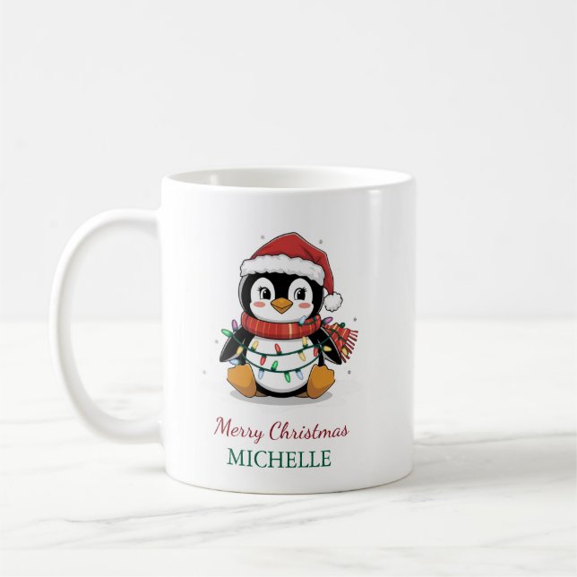Taza De Café Pingüino personalizado en Navidades de Santa Hat (Izquierda)