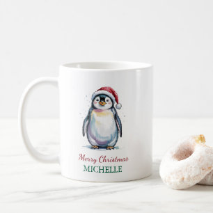 Taza De Café Pingüino personalizado en Navidades de Santa Hat