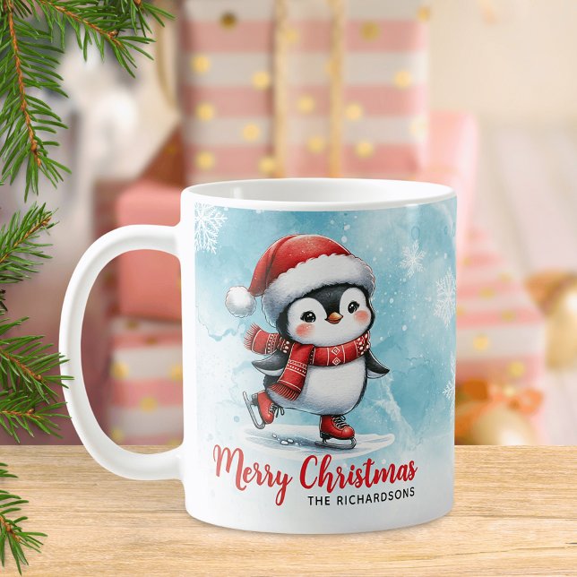 Taza De Café Pingüino Skater Blue and Red Merry Christmas (Subido por el creador)
