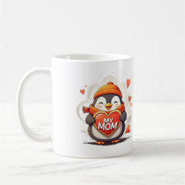 Taza De Café Pingüino sonriente sosteniendo el cartel cardíaco