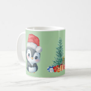 Taza De Café Pingüino Verde Rojo Santa Feliz Fiesta de Navidad