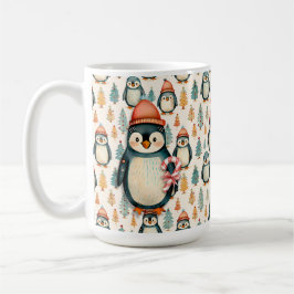 Taza De Café Pingüino vintage con Navidades de canes de candy