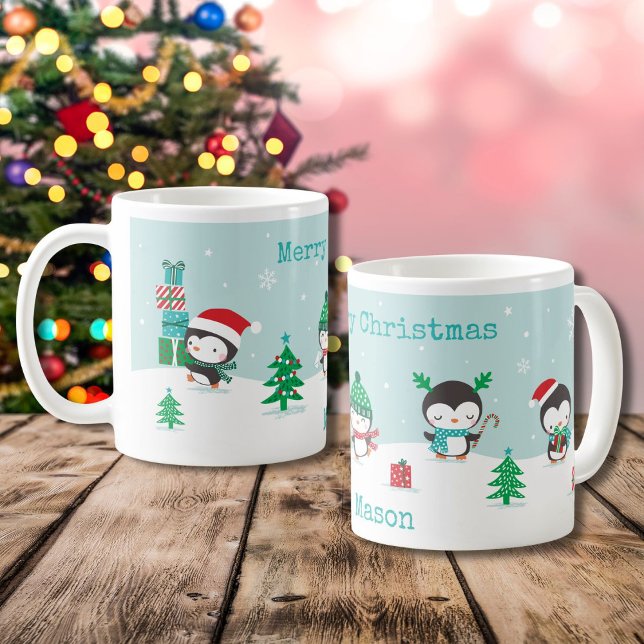 Taza De Café Pingüinos cutáneos con regalos de navidad (Subido por el creador)